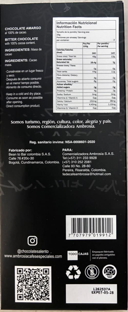 Chocolatina Salento® Premium 100% cacao